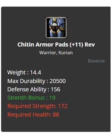 +11 Warrior Chitin Set Armor