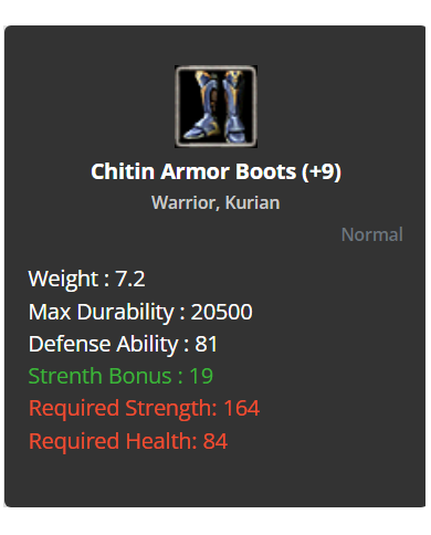 chitin armor boots +9 no reb