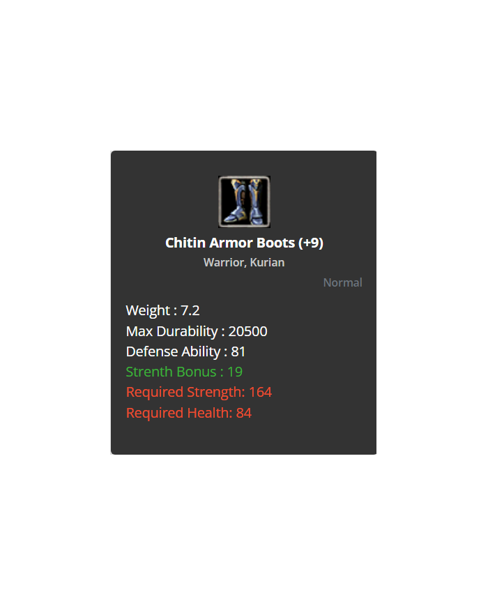 chitin armor boots +9 no reb